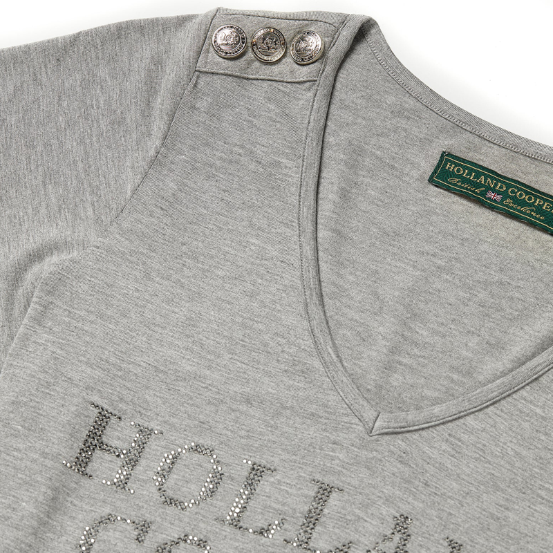 Holland Cooper Diamante Vee Neck Tee - Grey Marl-2